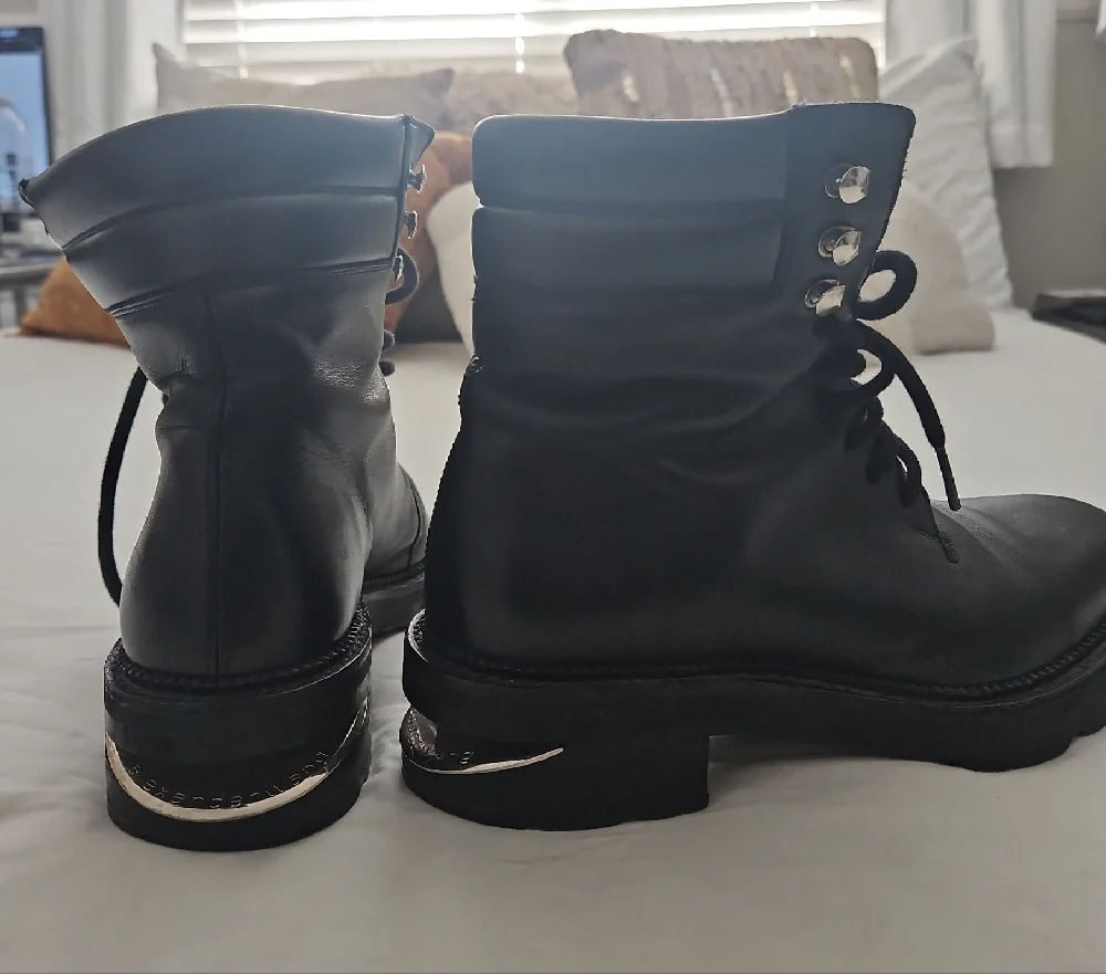 Alexander Wang Black Leather Combat Boots with Silver Eyelets - Picture 2 of 7